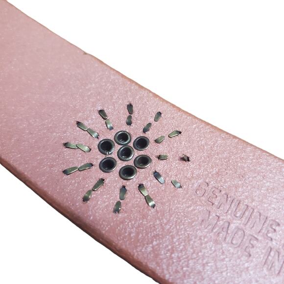 Linea Pelle Anthropologie Brown Genuine Leather Metal Floral Studded Belt - Picture 9 of 13